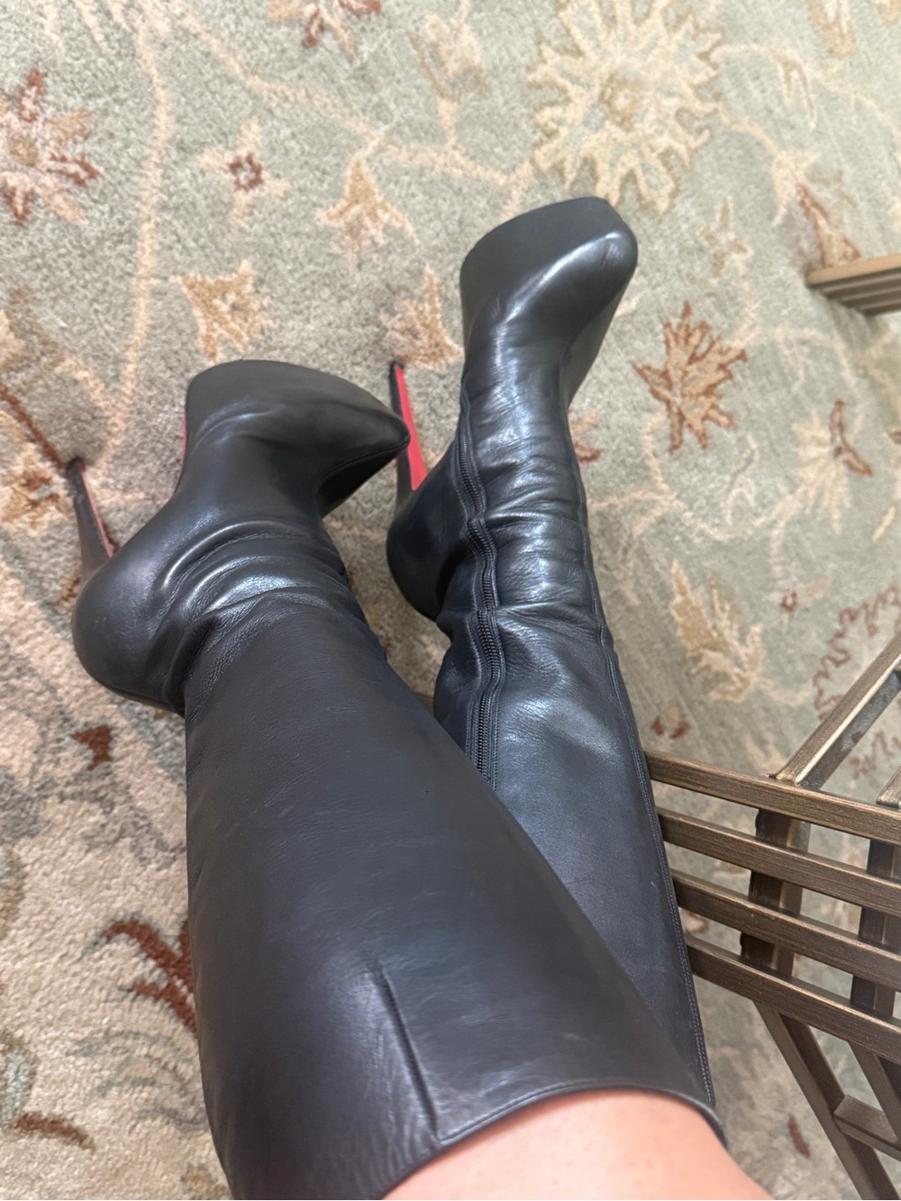 Christian Louboutin Black Leather Over-the-Knee Platform Stilettos - Picture 4 of 16